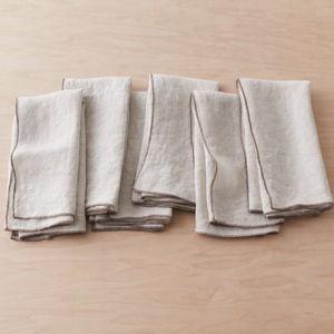 Linen Napkin Set - Sand Thin Stripe, Set of 6