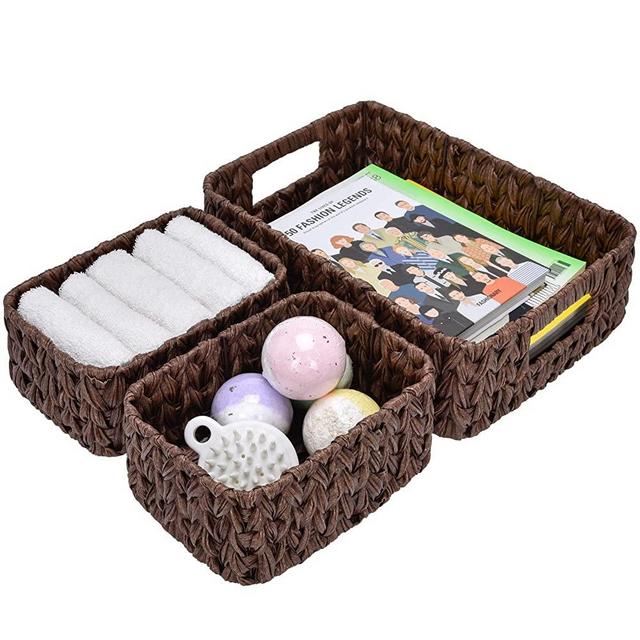 GRANNY SAYS Hand-Woven Storage Baskets, Imitation Wicker Baskets with Handles, Decorative Basket Set, Brown, Set of 3 (one Large, two Small)