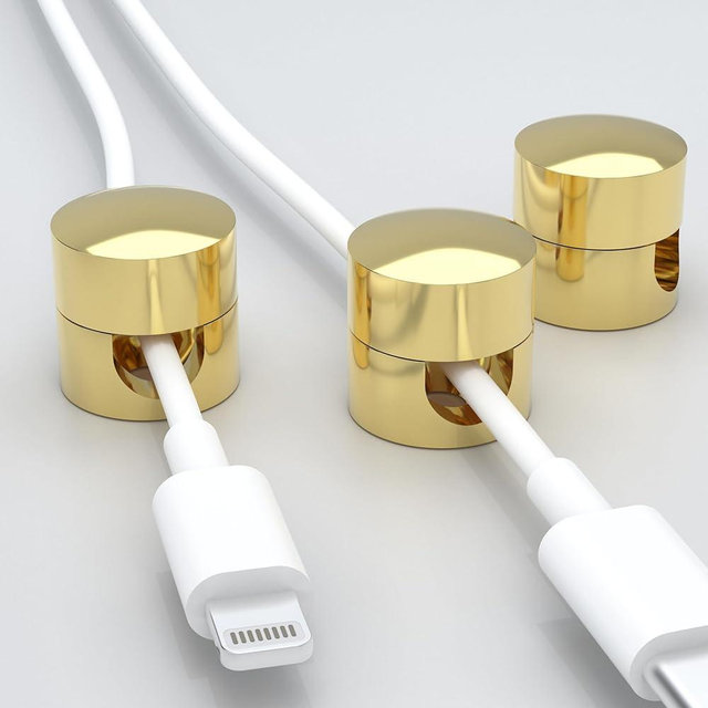 Gun Metal cord holder,Cable Anchors for Cable, Premium Aluminum Wire Organizer, Adhesive Screw 2-in-1 cord clips, Charger Cable Management Clip, Stylish, Sturdy, Practical | (3 Pcs) (Gold)