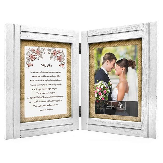 Gifts for Wife, Girlfriend, Fiance, Husband, Boyfriend - 5x7 Rustic Wood Picture Frame with "My Love" Poem - Anniversary, Birthday, Valentines Day, Christmas, Wedding - White