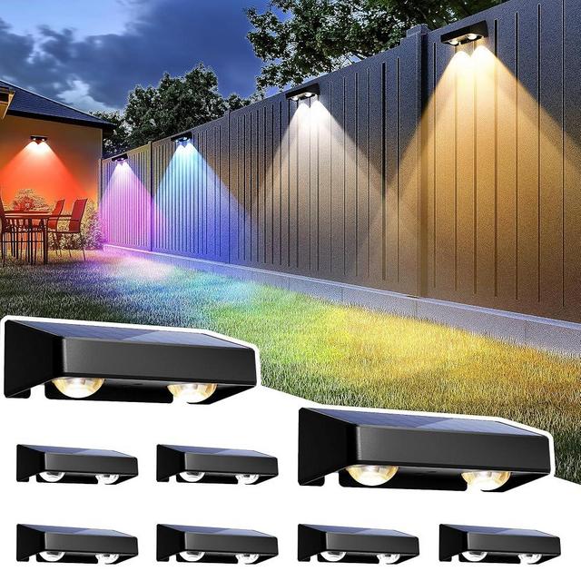 SOLPEX Solar Fence Lights Outdoor, 9 Fixed Colors ＆ Color Changing Fence Solar Lights Outdoor Waterproof IP65, LED Deck Lighting for Backyard Wall Step Patio Railing Pool Porch (8 Pack)