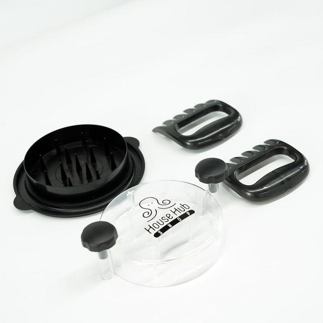 House Hub Shop Chicken Shredder Tool with Clear Lid, Anti-Slip Design, Ergonomic Handle with Meat Shredder Claws, Dishwasher Safe, Black, Medium