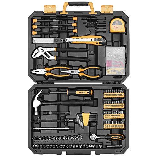 DEKOPRO 196 Piece Tool Set General Household Hand Tool Kit with Rip Claw Hammer,Lineman's Plier, Measure Tape Rule & Plastic Toolbox Storage Case