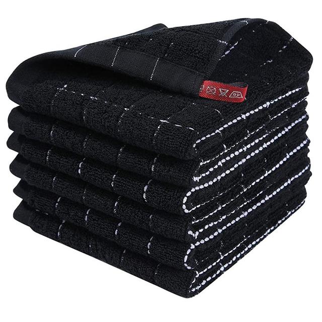 Homaxy 100% Cotton Terry Kitchen Dish Cloths, Highly Absorbent, Fast Drying and Machine Washable Dish Towel - Great for Household Cooking Cleaning, 6 Pack, 12 x 12 Inches, Blcak