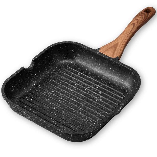 ESLITE LIFE Nonstick Grill Pan for Stove Tops with Pour Spouts Induction Compatible, Granite Stone Coating, 11 inch