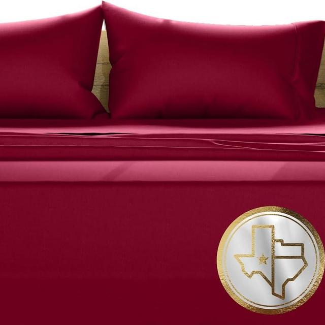 TEXAS LINEN CO. Luxury Egyptian Cotton Queen Size Sheet Set - 1000 Thread Count 4 PC Queen Sheets, Soft, Cooling Extra Long Staple Sateen Weave Bed Sheets - Fits Upto 18” Deep Pocket - Burgundy