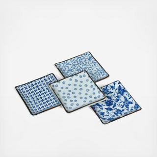 Square Blue Patterns 4-Piece Plate Set