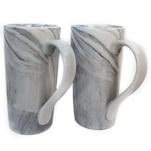 NBABSR 20 OZ Large Coffee Mugs, Grey Marble Ceramic Tall Beer Cups with Handle Set of 2 600 ml Oversized Porcelain Bulk Big Tea Cup for Men Women Gifts Mom and Dad