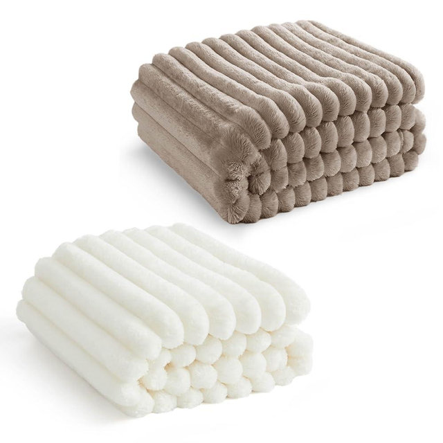 Bedsure Blanket for Couch, Brown&White,50x70&50x60 Inches