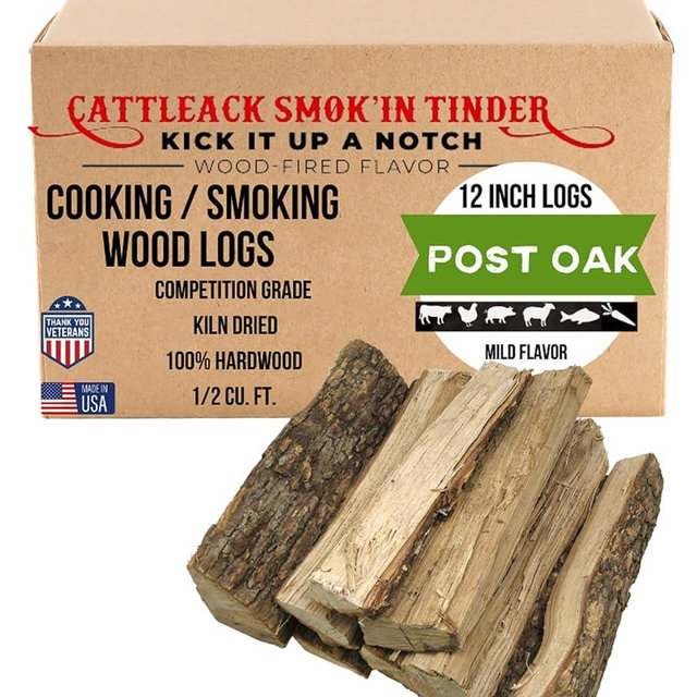 Cattleack Smok'in Tinder Logs, Cooking, Smoking, Grilling, Master BBQ - USA Smoking Wood Logs, 12" Length, Up to 3" Wide, Comes in 12"x12"x6" Box, 1/2 Cu. Ft., Secret to Smoky Perfection (Post Oak)