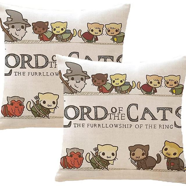 Pillow Cover Set of 2 Decorative Accent Pillowcase 18x18 Throw Pillow Cover Linen Cushion Covers for Sofa Couch Bed Room Car Lord of The Cats Ring