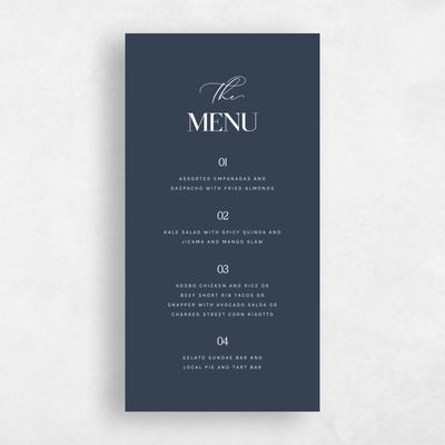 Grayed Navy, Blue Wedding Menu - Margret
