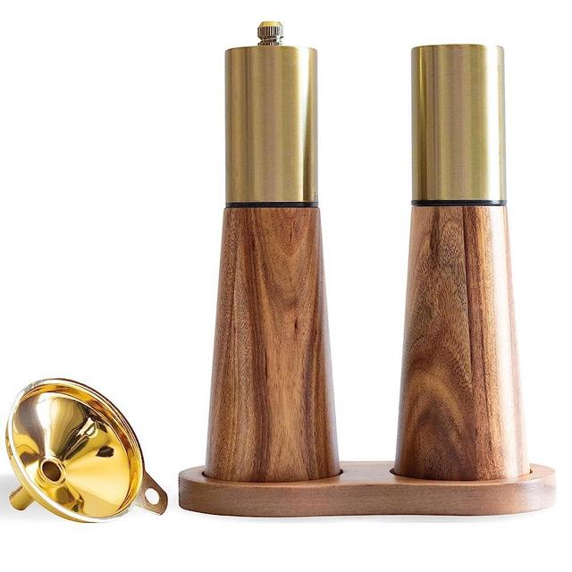 Gold Salt Shaker and Pepper Grinder Set,Stainless Steel Manual Salt Shaker and Pepper Mill,Adjustable Thickness,Suitable For Kitchen,Barbecue,Picnic,2 Packs