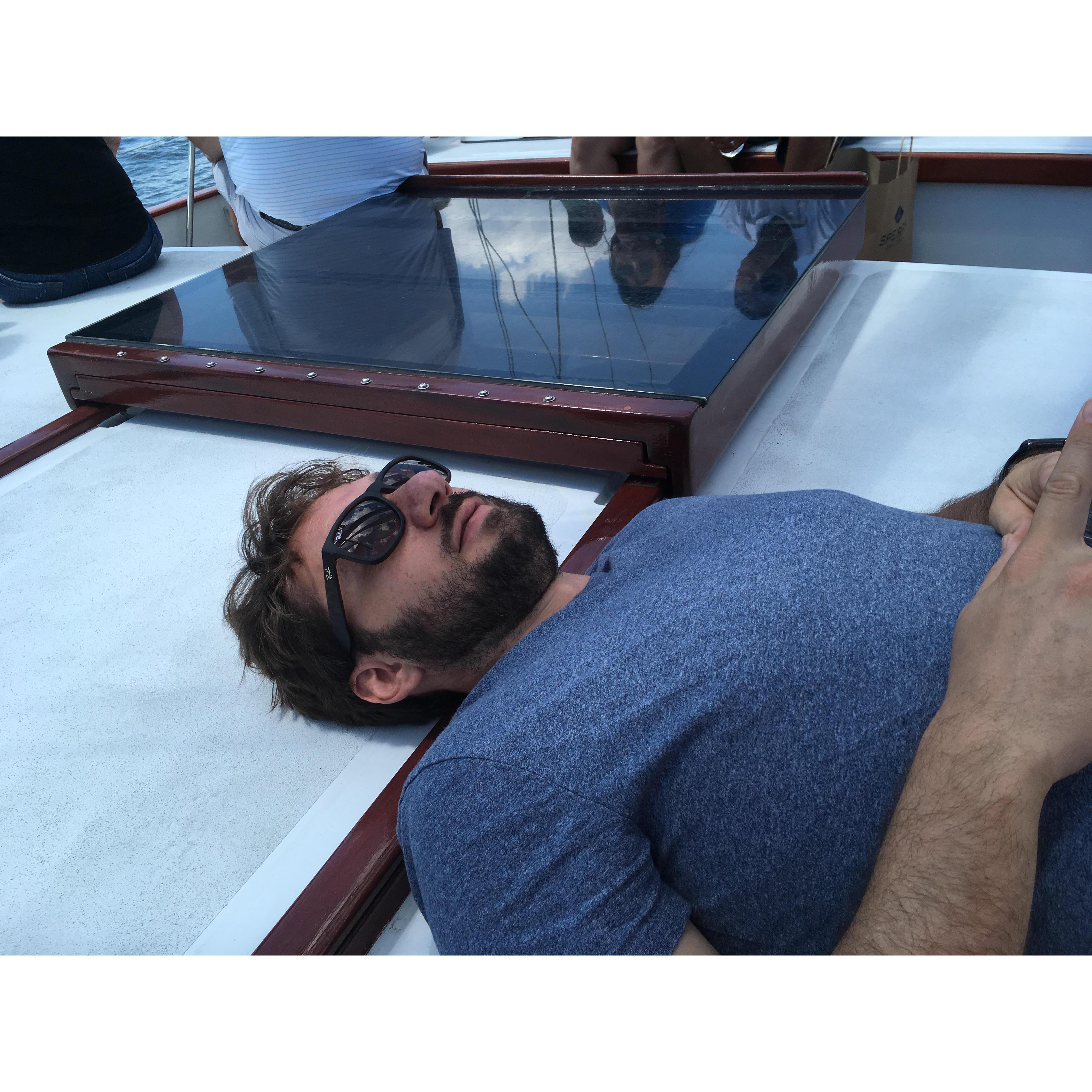 The day Sarah learned that Jason gets sick on boats. (Whoops.)