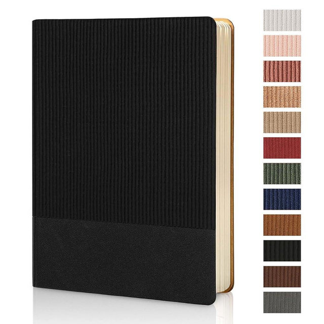 TSFPapier Lined Journal Notebook for Work College Ruled Note Book 5.79"x8.27" A5 PU Leather Daily Journaling 216 Pages for Women Men Writing Home School Supplies Business (Black)