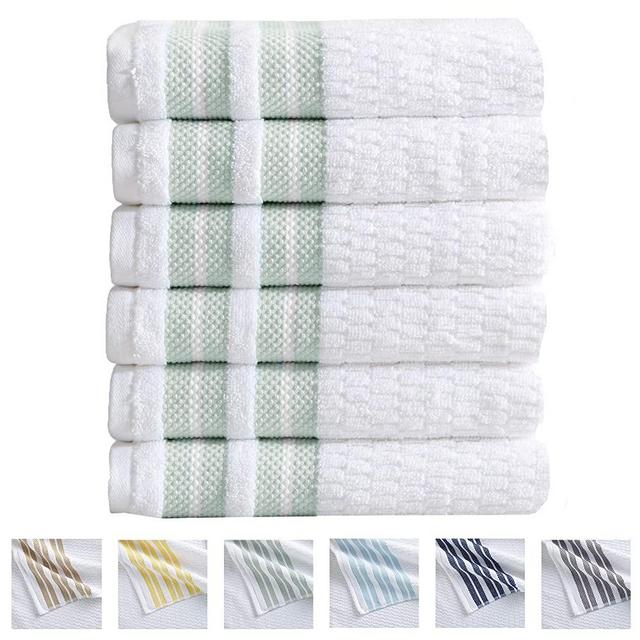 Great Bay Home 6-Piece Hand Towel Set. 100% Cotton Popcorn Textured Striped Bathroom Towels. Quick Dry and Absorbent Towels. Elham Collection (6 Pack, Eucalyptus)