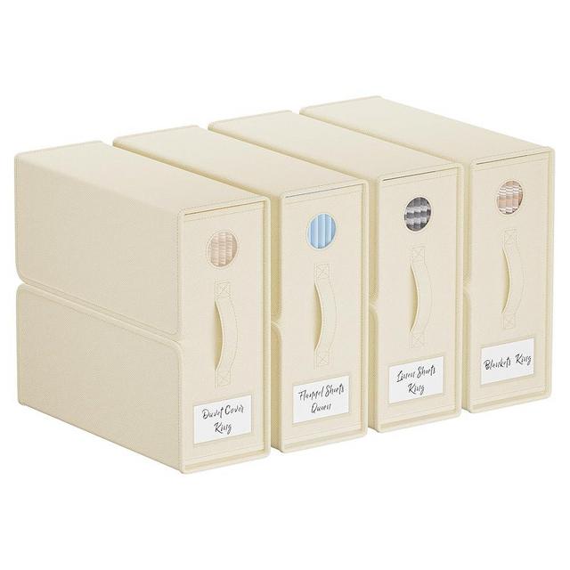 TRZZ Sheet Organizers and Storage, 4-Pack, Queen/King Size (Beige), Foldable Sheet Set Organizer, Fabric Storage Bins for Bed Sheets, 15" L×13" W×5" H