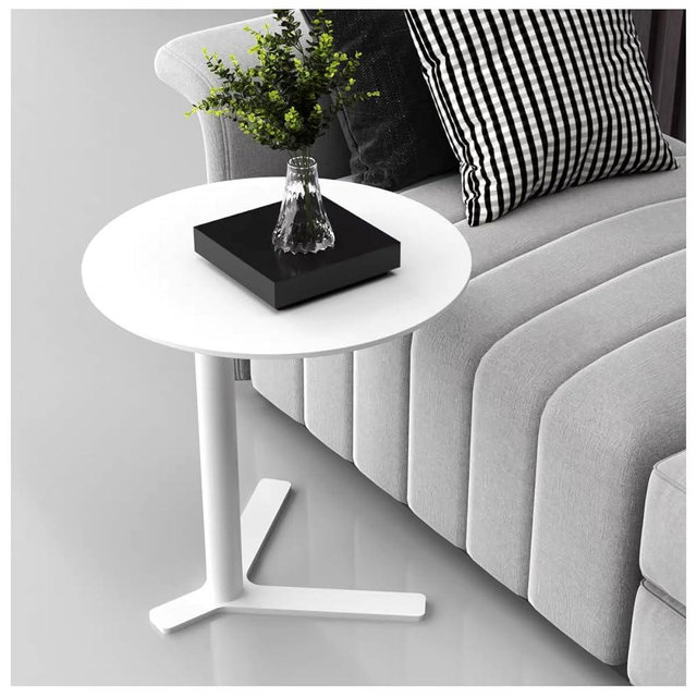 GFFQLXHT C-Shaped Metal Side Table, Black Iron End Table for Small Space, TV Tray Slides Under Couch Sofa, Laptop Table for Living Room Bedroom Bathroom (White-y, Height - 27.6in)