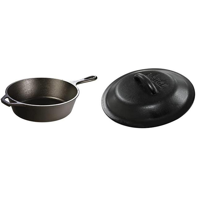Lodge Cast Iron Deep Skillet, Pre-Seasoned, 10.25-inch (Black) & 10-1/4-Inch Cast-Iron Lid