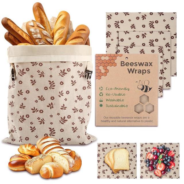 Reusable Beeswax Bread Bags&Beeswax Wraps for Food, Homemade Bread Storage to Keep Fresh, Organic, Sustainable, Biodegradable Food Storage Bag, Must-Have Baking Accessories