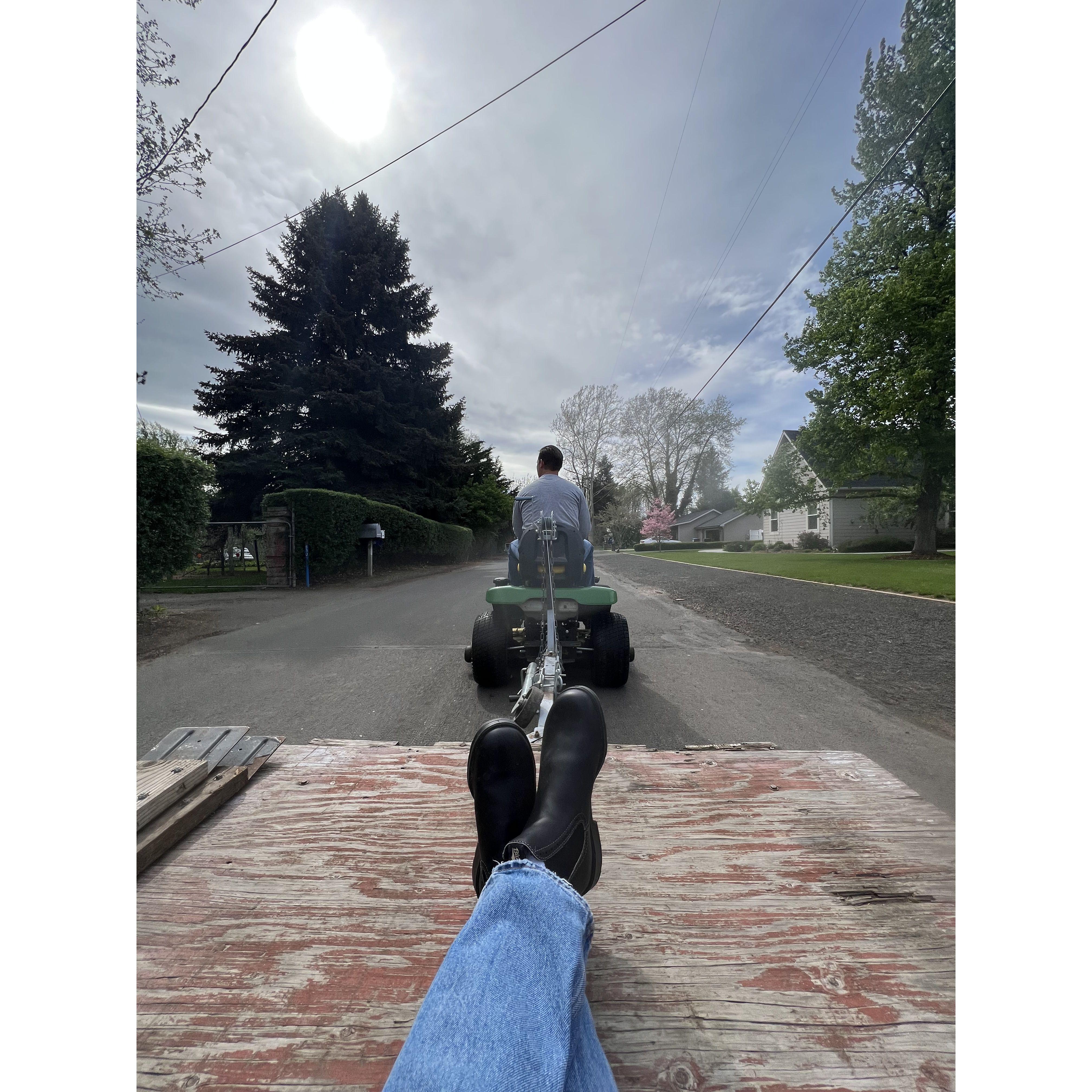 Tractor rides down Wallowa Drive