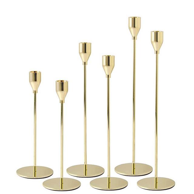 Lemon Gold Candlestick Holders, Set of 6 Tall Yellow Gold Taper Candle Holder fit 3/4 inch Pillar Candles, Elegant Decoration for Dining, Date, Party, Festival Fitting. Various Color & Sets Choices