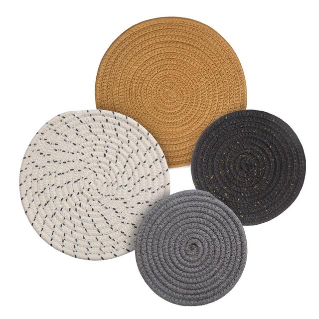 Potholders Set Trivets Set 4pcs 2 sizes 7 Inches 9 Inches Diameter 100% Eco Pure Cotton Thread Weave Trivets for Hot Pots and Pans | Kitchen Trivets for Hot Dishes Hot Pot Holders (Touch of Glam)