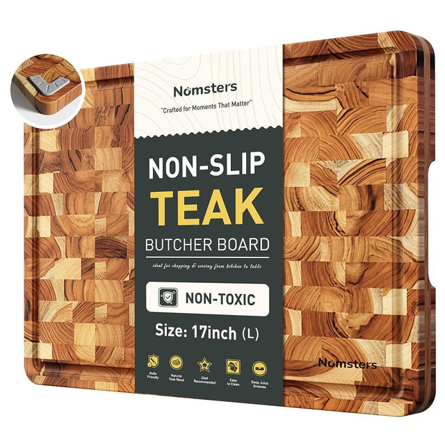 Teak Wood End Grain Cutting Board for Kitchen with Non-slip Feet, Heavy Duty Checkered Cutting Board Upgraded Chopping Board with Juice Groove & Handle Large Wooden Butcher Block with Gift Box