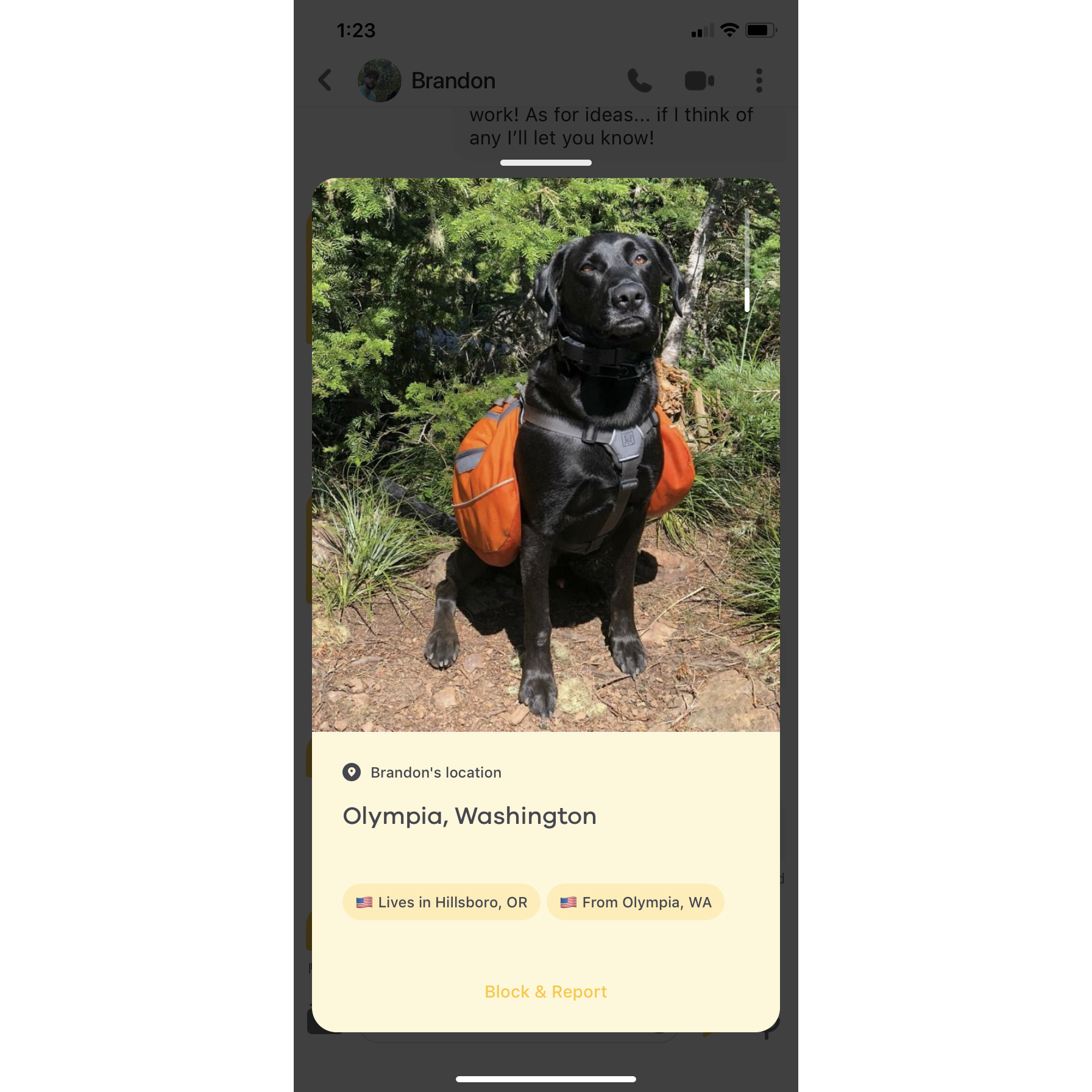 Another of Brandon's Bumble profile pics. Britt is thankful her fiancé isn't quite so hairy in real life.