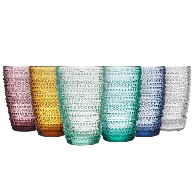 MESHA Beaded Highball Colored Water Glasses 12.3 oz Dewdrop Heavy Base Glasses Set, 360 ml Drinking Glasses, Set of 6