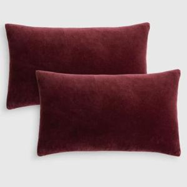 Cotton Velvet Pillow Cover - Set of 2 in Bordeaux
