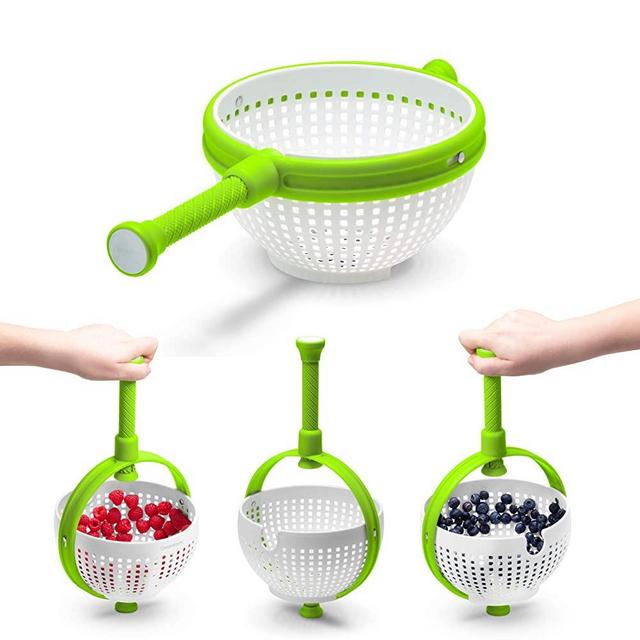 Dreamfarm Spina | Non-Scratch, Nylon Spin & Strain Colander | White & Green