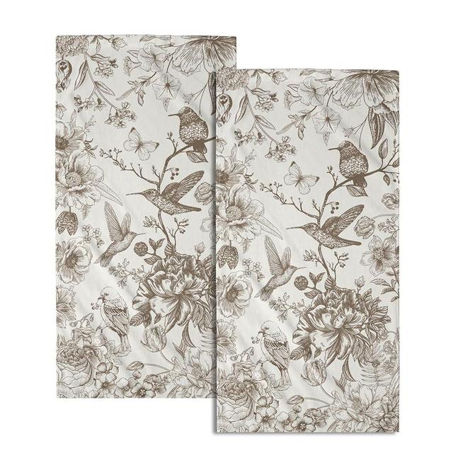 Chinoiserie Flowers Hand Towels Pack of 2, Tan Cream Grandmillennial Floral Decorative Soft Absorbent Dish Towels Set for Bathroom Kitchen Cleaning Decor Gift 14x28 Inch