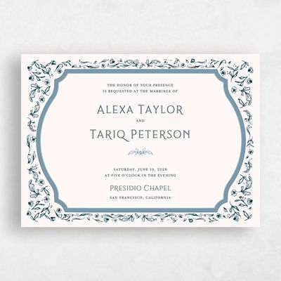 Blue Floral Wedding Invitation - Delphi Landscape