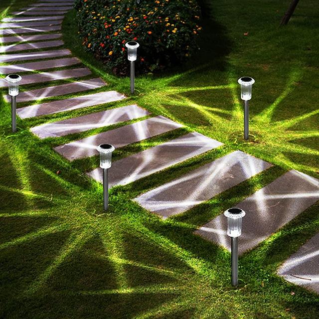 Solar Outdoor Lights, 10 Pack Solar Pathway Lights Outdoor Waterproof, Stainless Steel Solar Stake Lights for Garden Yard Path Walkway Driveway Lawn Decor - Cool White