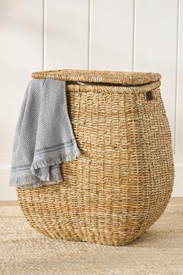 Woven Lidded Seagrass Hamper with Handles