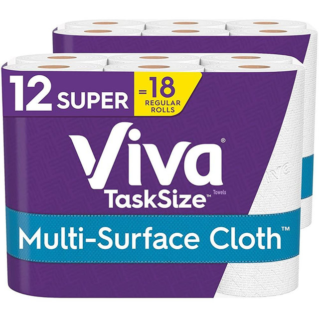 Viva Multi-Surface Cloth Paper Towels, Task Size - 12 Super Rolls (2 Packs of 6) = 18 Regular Rolls, 6 Count (Pack of 2)