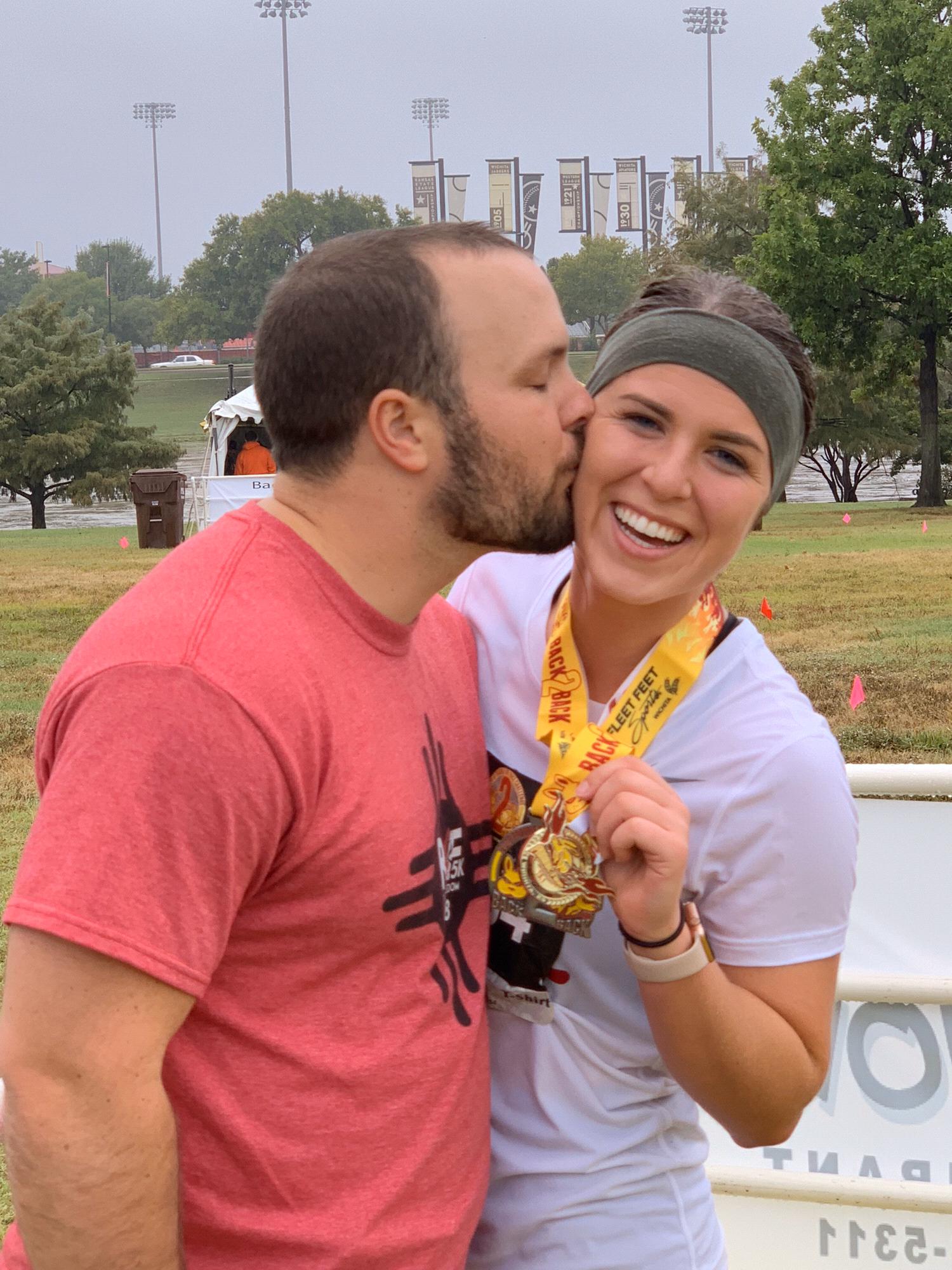 Katie’s first, very rainy half marathon in Wichita, KS. The Prairie Fire Half Marathon was in October 2018. Katie spent months training up to the race alongside other Local Joes.