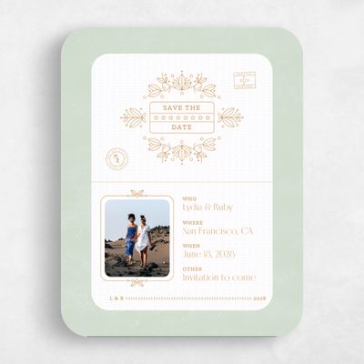 Green Rounded Wedding Save the Date - Montavilla Portrait