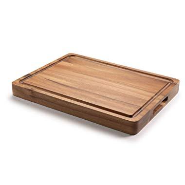 Bellemain Extra Thick 16" x 12" x 1.5" Acacia Wood Cutting/Serving Board with Deep Juice Channel