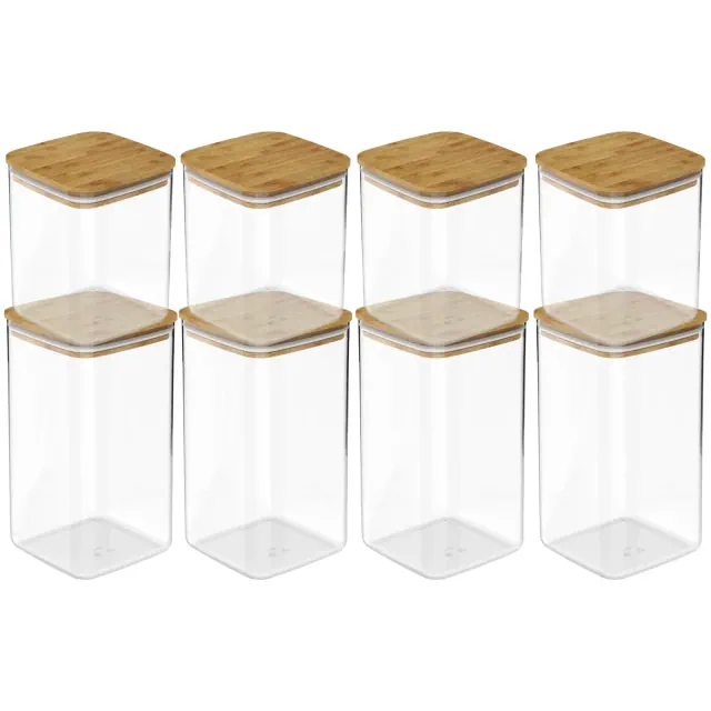 OU Food Storage Container Set 16pc Clear Airtight Plastic Storage Container Leak Proof Bamboo Lids, Stackable Kitchen Pantry Organizer Jars