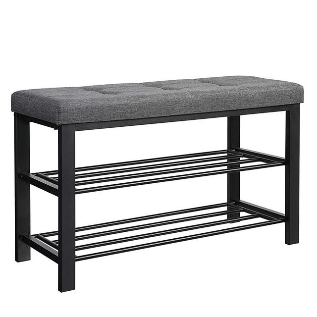 SONGMICS Shoe Bench, 3-Tier Shoe Rack for Entryway, Storage Organizer with Foam Padded Seat, Linen, Metal Frame, for Living Room, Hallway, 31.9 x 12.2 x 19.3 Inches, Dark Gray ULBS57GYZ