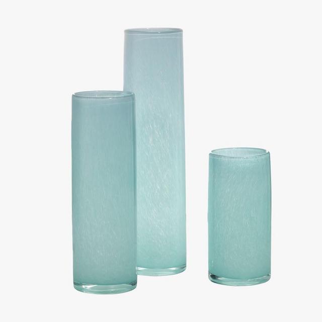 Amira Hand Blown Glass Vases, Set of 3, Blue