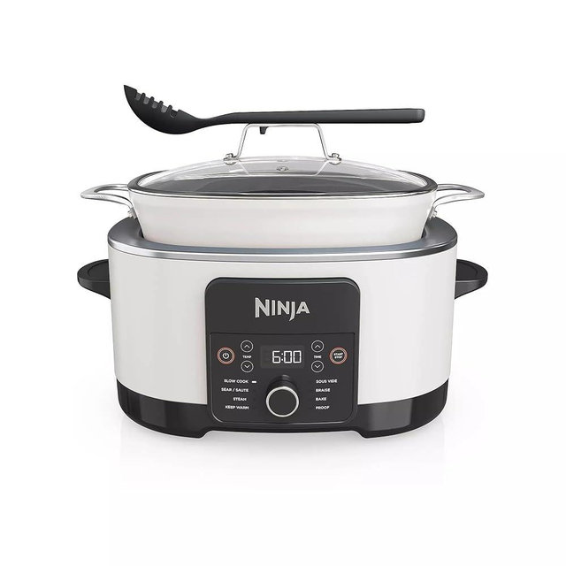 Ninja MC1001H Foodi PossibleCooker PRO 8.5 Quart Multi-Cooker, 8-in-1 Slow Cooker, Pressure Cooker, Dutch Oven & More, Glass Lid & Integrated Spoon, Nonstick, Oven Safe to 500°F, White (Renewed)