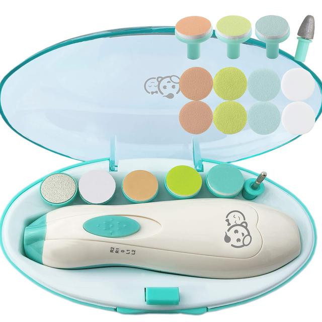 Baby Nail Clippers 20 in 1 by Royal Angels | Safe Electric Baby Nail Trimmer, Baby Nail File Kit, Additional Replacement Heads, Newborn Toddler Toes and Fingernails, Trim and Polish (Green)