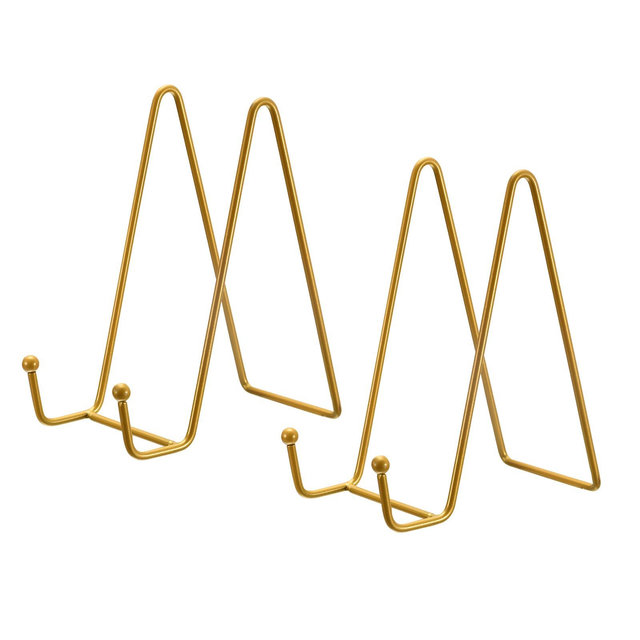 Unique Bargains Iron Durable Rounded Corner Book Decorative Easels or Stands 2 Pcs Gold 6 Inch