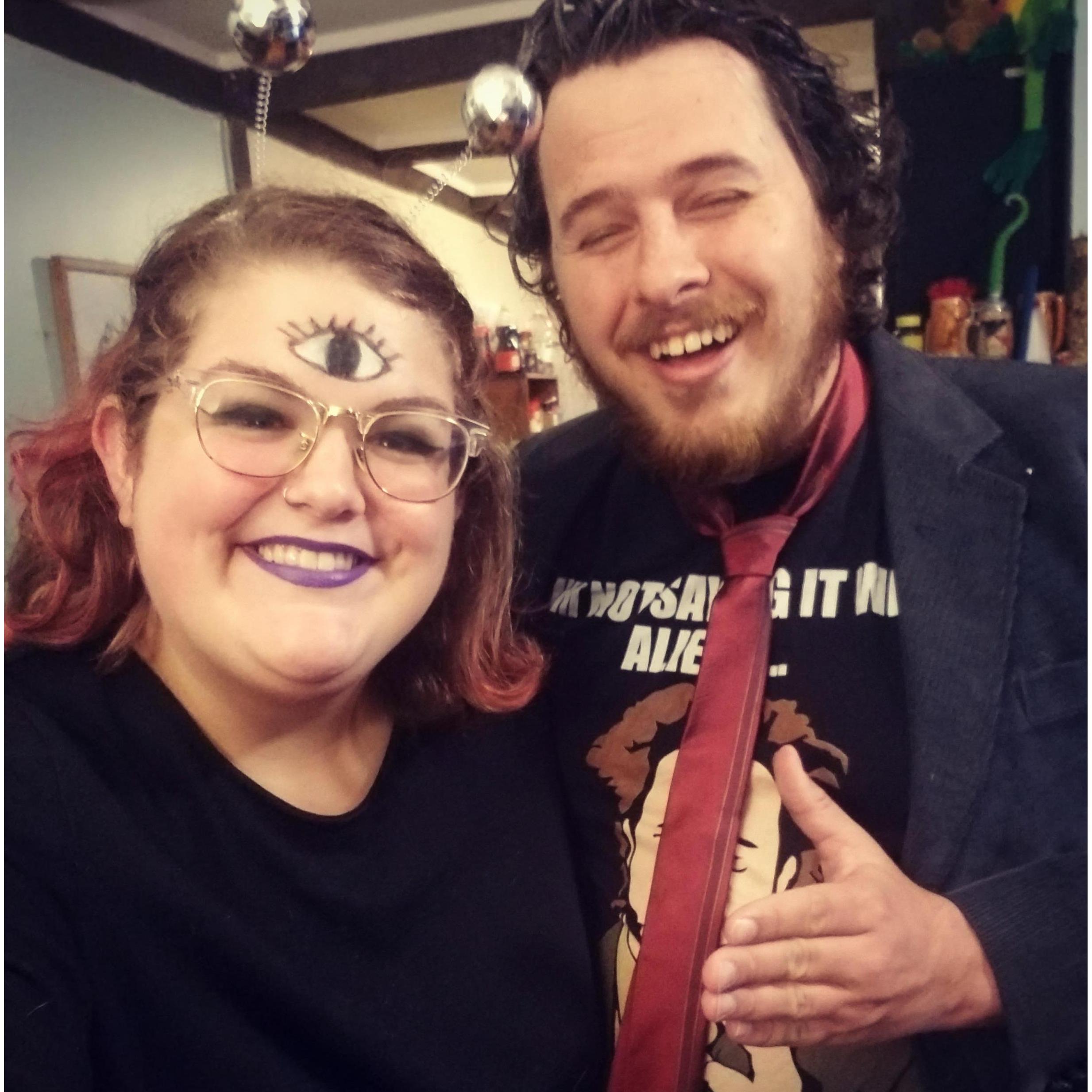 Halloween costume 2019, Giorgio A. Tsoukalos of Ancient Aliens and an alien