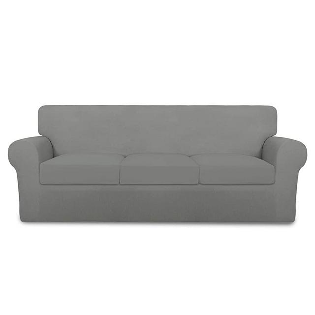 PureFit 4 Pieces Super Stretch Chair Couch Cover for 3 Cushion Slipcover – Spandex Non Slip Soft Sofa Cover for Kids, Pets, Washable Furniture Protector (Sofa, Light Gray)