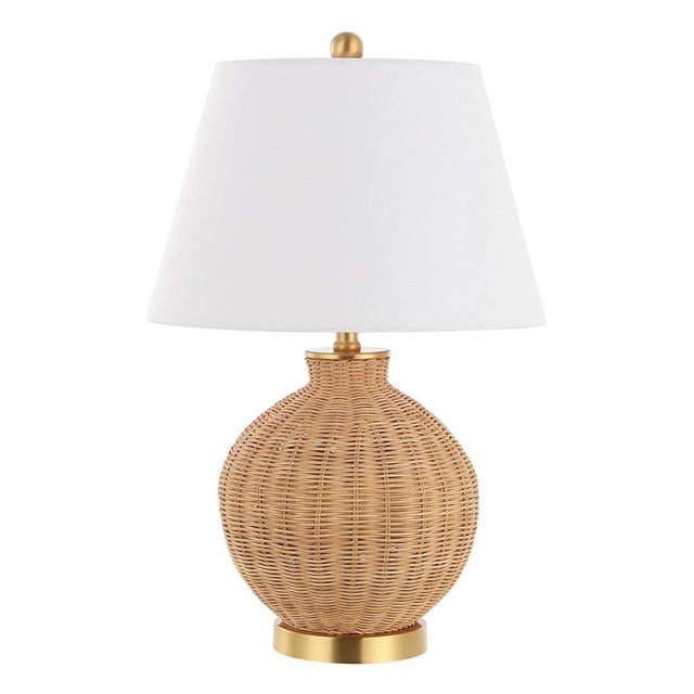 SAFAVIEH Lighting Collection Nobuo Natural/Brass 23-inch Table Lamp (LED Bulb Included)