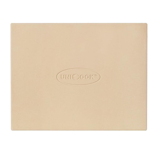 Unicook Pizza Stone for Oven and Grill, Rectangular Baking Pan 15 Inch x 12 Inch, Cordierite Large Cooking Oven Stone with Plastic Dough Scraper, Thermal Shock Resistant Pizza Pan